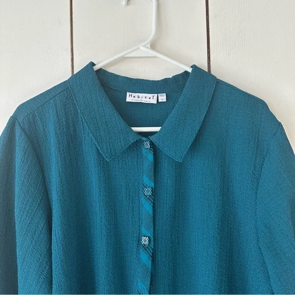 Habitat Textured Button-Up Swing Top Sz L Teal Blue - Picture 4 of 10